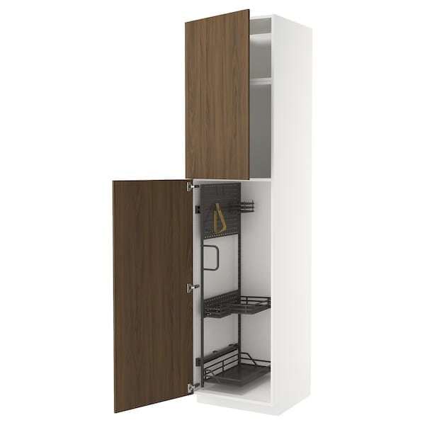 Ikea METOD - Tall cabinet with cleaning accessories, white/tistorp brown walnut effect,60x60x240 cm