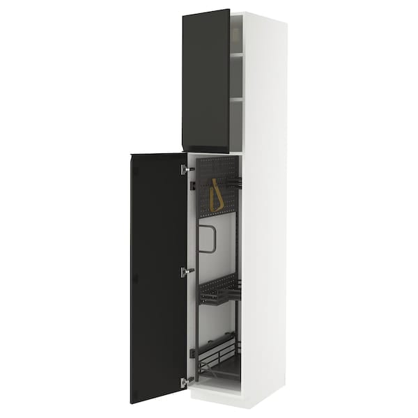 Ikea METOD - Tall cabinet with cleaning accessories, white/Upplöv anthracite matt,40x60x220 cm