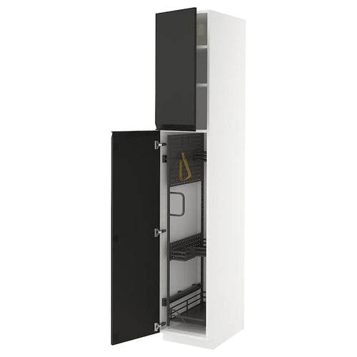 METOD - Tall cabinet with cleaning accessories, white/Upplöv anthracite matt,40x60x220 cm