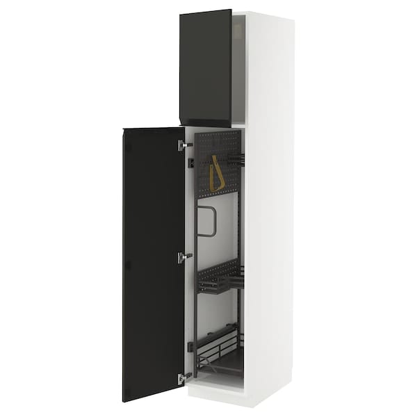 Ikea METOD - Tall cabinet with cleaning accessories, white/Upplöv anthracite matt,40x60x200 cm