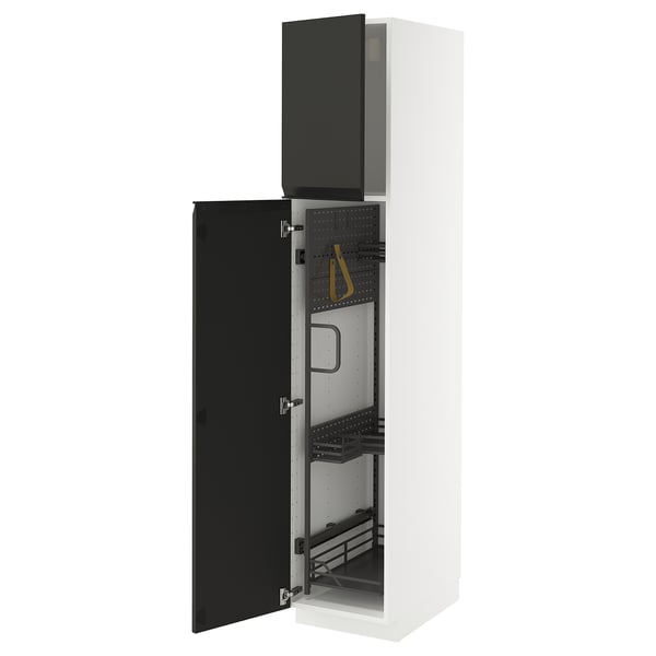 METOD high cabinet with cleaning interior, white/Upplöv matt anthracite, 40x60x200 cm