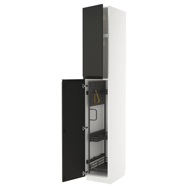 Ikea METOD - Tall cabinet with cleaning accessories, white/Upplöv anthracite matt,40x60x240 cm