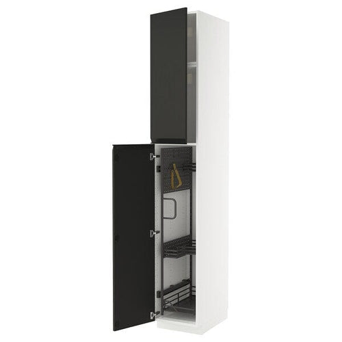 METOD - Tall cabinet with cleaning accessories, white/Upplöv anthracite matt,40x60x240 cm