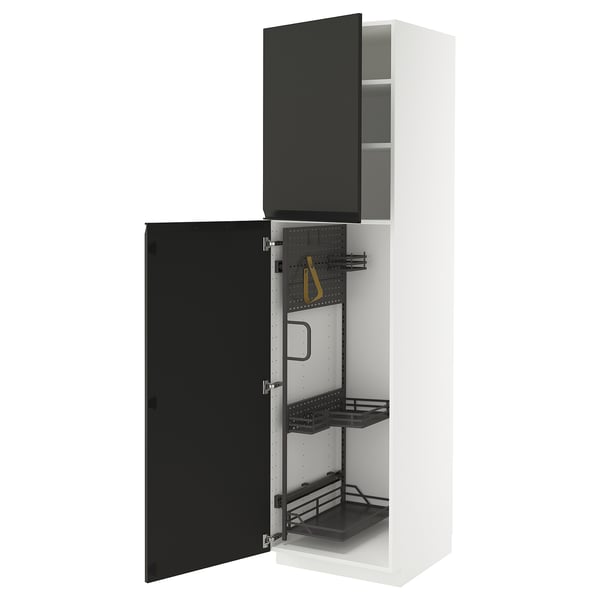 METOD high cabinet with cleaning interior, white/Upplöv matt anthracite, 60x60x220 cm