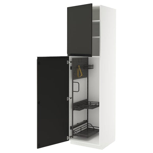 METOD - Tall cabinet with cleaning accessories, white/Upplöv anthracite matt,60x60x220 cm