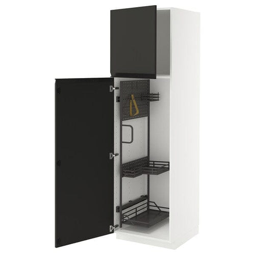 METOD - Tall cabinet with cleaning accessories, white/Upplöv anthracite matt,60x60x200 cm