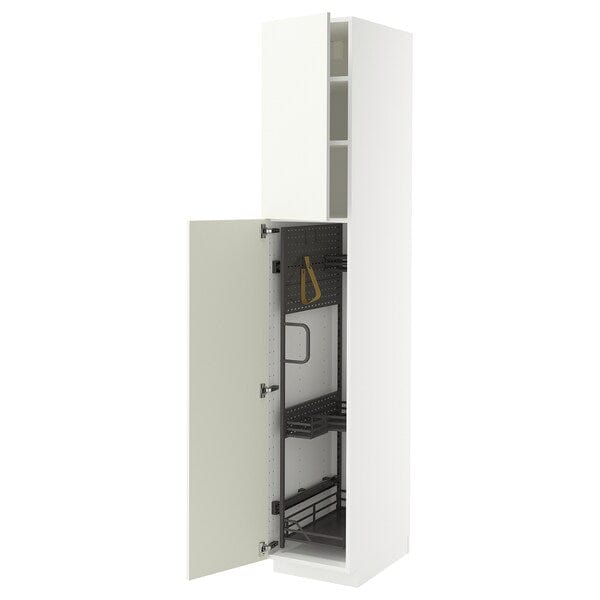 Ikea METOD - Tall cabinet with cleaning accessories, white/Vallstena white,40x60x220 cm