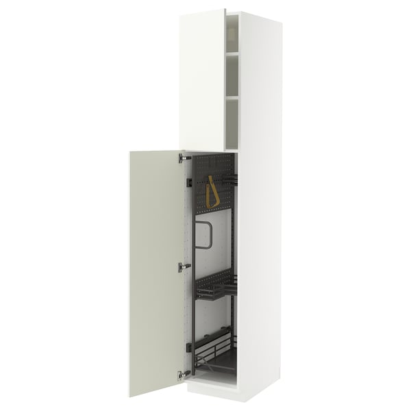 METOD high cabinet with cleaning interior, white/Vallstena white, 40x60x220 cm