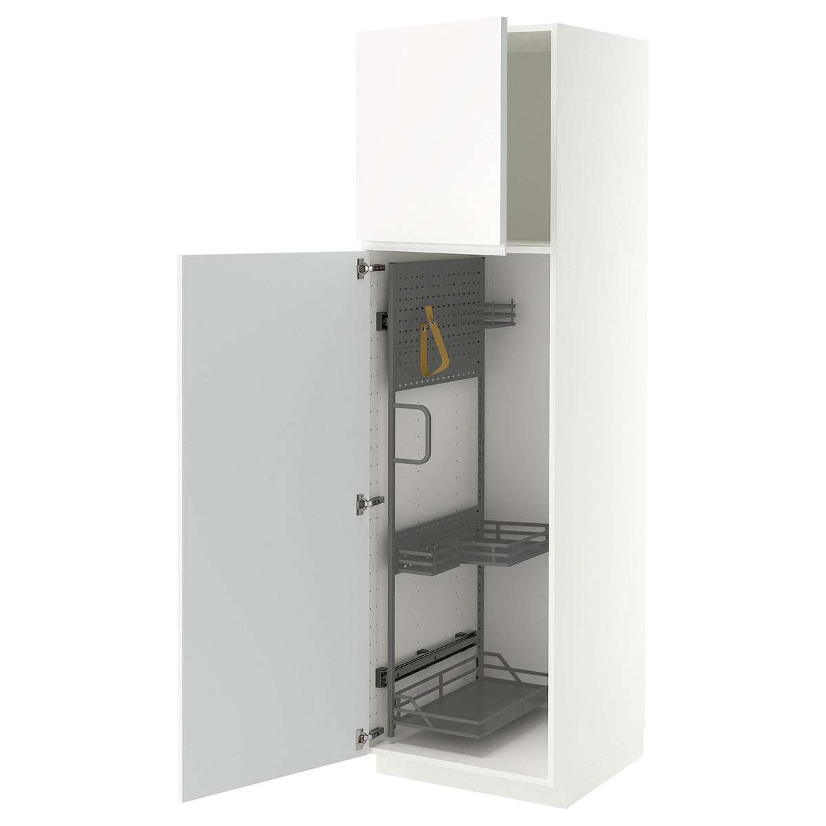 METOD high cabinet with cleaning interior, white/VOXTORP matt white vertical handle, 60x60x200 cm
