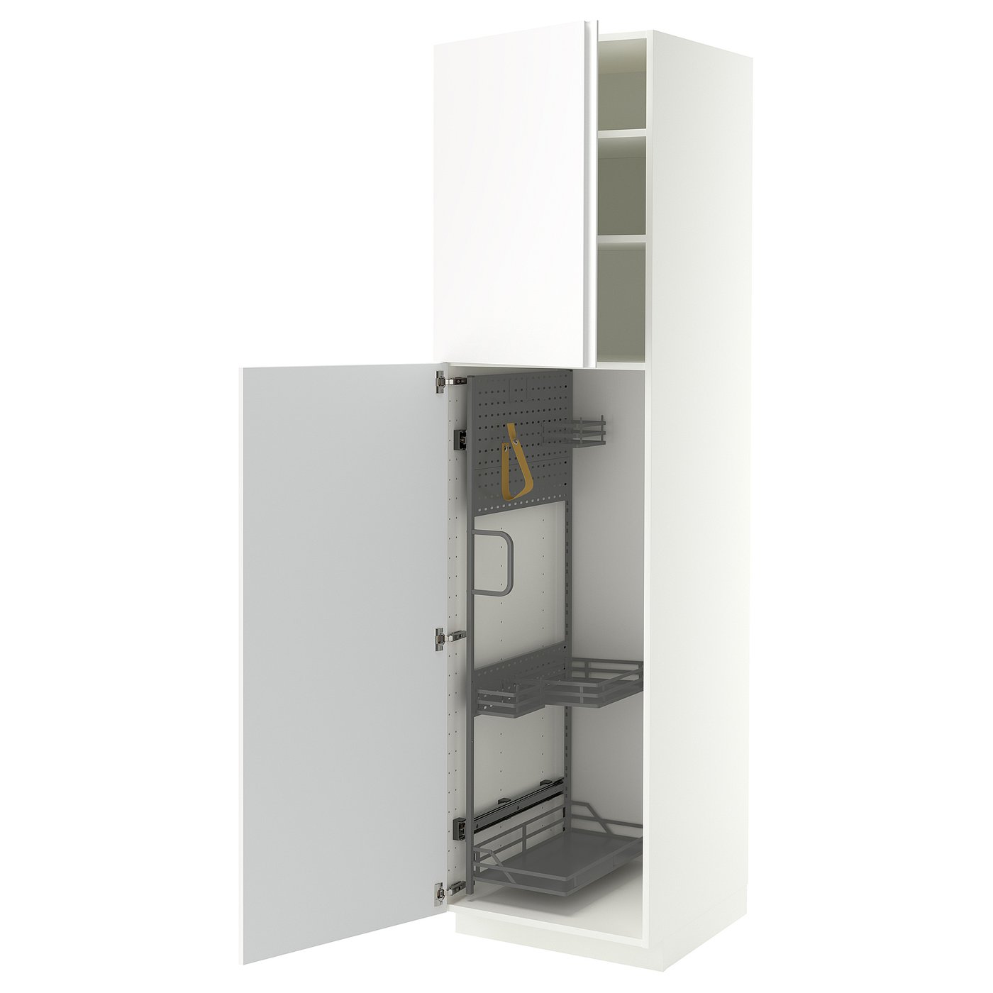 METOD high cabinet with cleaning interior, white/VOXTORP matt white vertical handle, 60x60x220 cm