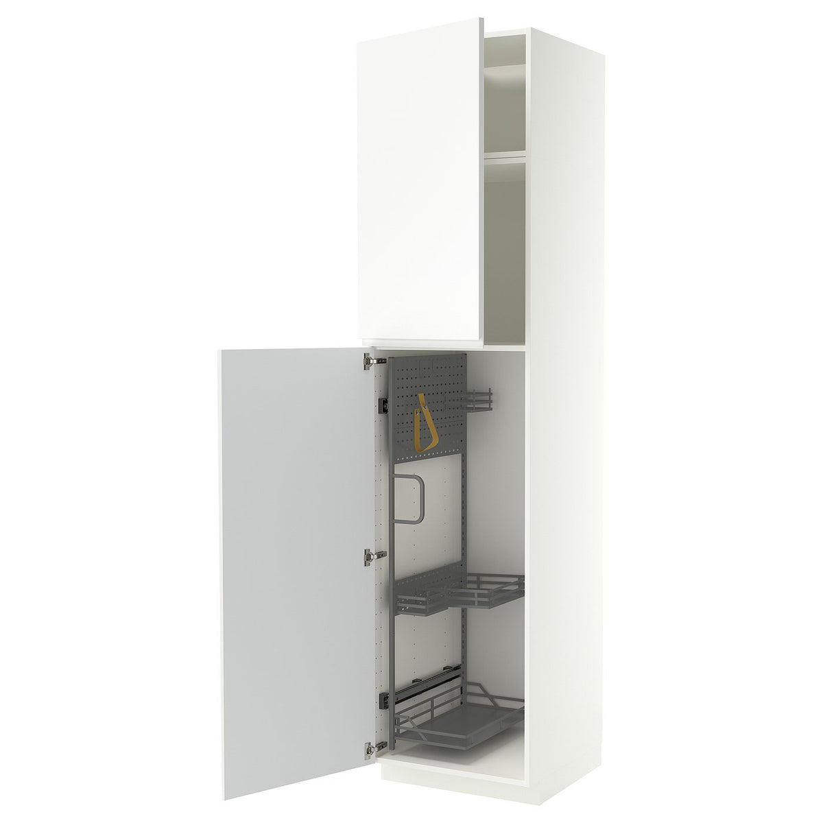 METOD high cabinet with cleaning interior, white/VOXTORP matt white vertical handle, 60x60x240 cm
