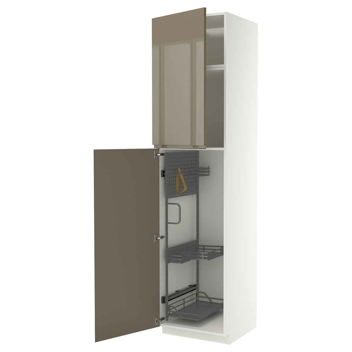 METOD high cabinet with cleaning interior, white/VOXTORP high-gloss dark grey-brown vertical, 60x60x240 cm
