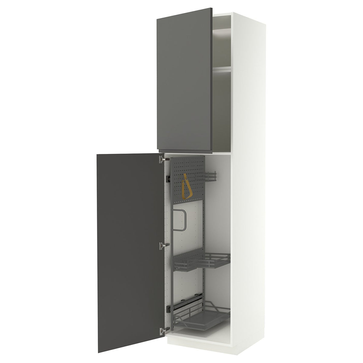 METOD high cabinet with cleaning interior, white/VOXTORP dark grey vertical handle, 60x60x240 cm