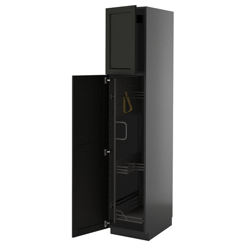 METOD - METOD High cabinet with cleaning interior, black-grey/Lerhyttan black stained, 40x60x200 cm
