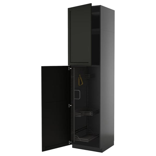 METOD - METOD High cabinet with cleaning interior, black-grey/Lerhyttan black stained, 60x60x240 cm