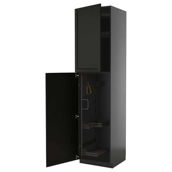 METOD - METOD High cabinet with cleaning interior, black-grey/Lerhyttan black stained, 60x60x240 cm