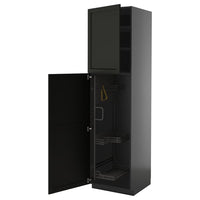 METOD high cabinet with cleaning interior, black-grey/Lerhyttan black stained, 60x60x220 cm