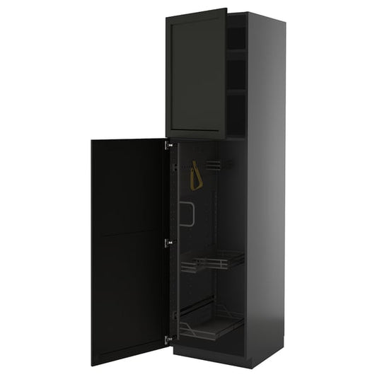 METOD - METOD High cabinet with cleaning interior, black-grey/Lerhyttan black stained, 60x60x220 cm