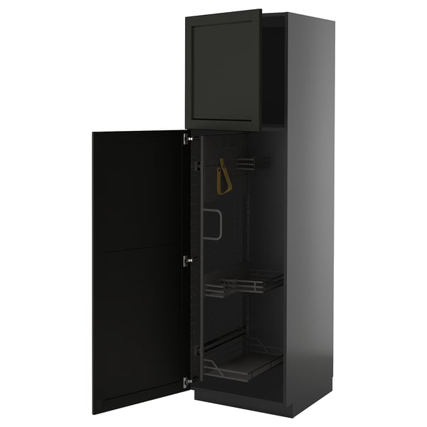 METOD - METOD High cabinet with cleaning interior, black-grey/Lerhyttan black stained, 60x60x200 cm