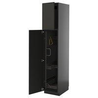 METOD high cabinet with cleaning interior, black-grey/Nickebo matt anthracite, 40x60x200 cm