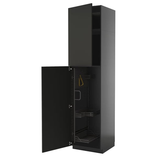 METOD - METOD High cabinet with cleaning interior, black-grey/Nickebo matt anthracite, 60x60x240 cm