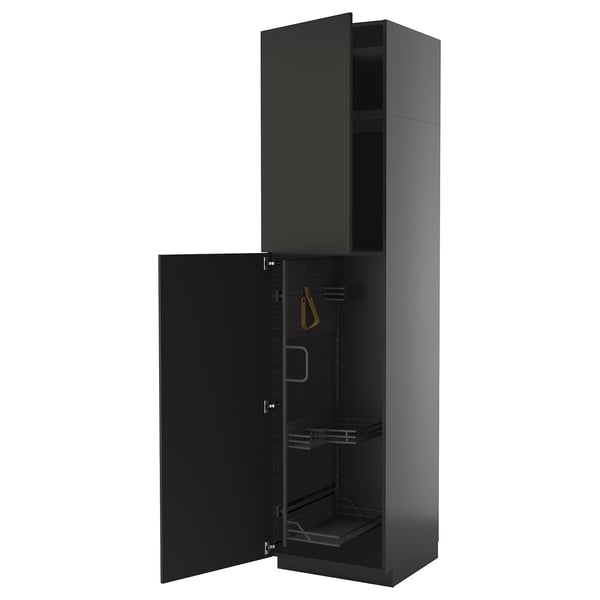 METOD high cabinet with cleaning interior, black-grey/Nickebo matt anthracite, 60x60x240 cm