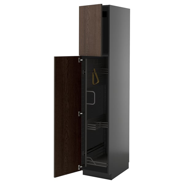 METOD - METOD High cabinet with cleaning interior, black-grey/Sinarp brown, 40x60x200 cm