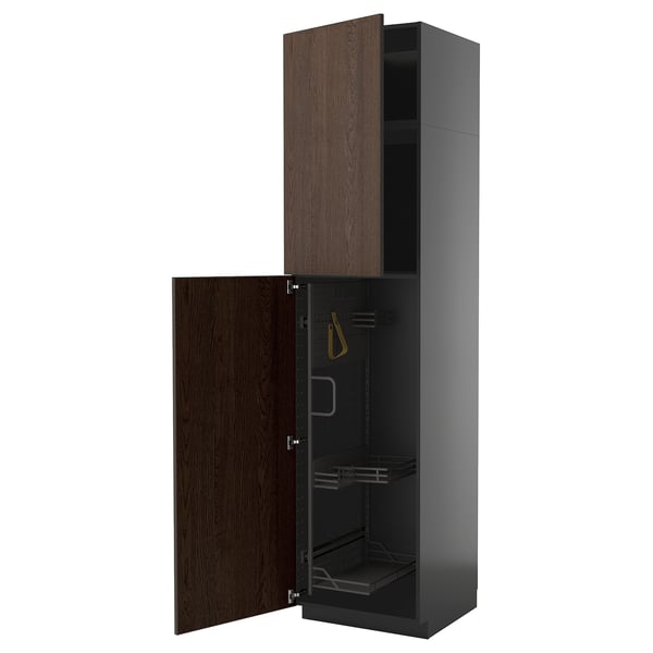 METOD - METOD High cabinet with cleaning interior, black-grey/Sinarp brown, 60x60x240 cm