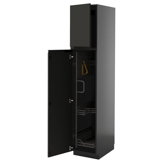 METOD - METOD High cabinet with cleaning interior, black-grey/Upplöv matt anthracite, 40x60x200 cm