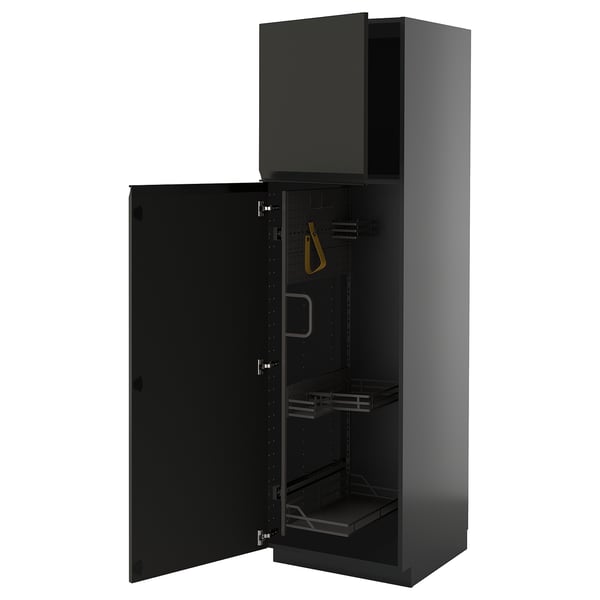 METOD - METOD High cabinet with cleaning interior, black-grey/Upplöv matt anthracite, 60x60x200 cm