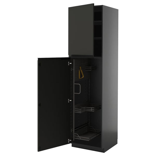 METOD - METOD High cabinet with cleaning interior, black-grey/Upplöv matt anthracite, 60x60x220 cm