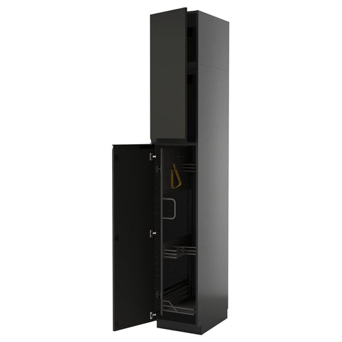 METOD - METOD High cabinet with cleaning interior, black-grey/Upplöv matt anthracite, 40x60x240 cm