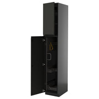 METOD high cabinet with cleaning interior, black-grey/Upplöv matt anthracite, 40x60x220 cm