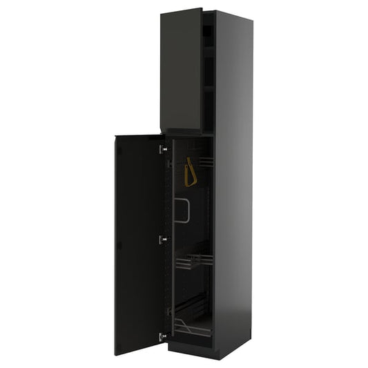 METOD - METOD High cabinet with cleaning interior, black-grey/Upplöv matt anthracite, 40x60x220 cm