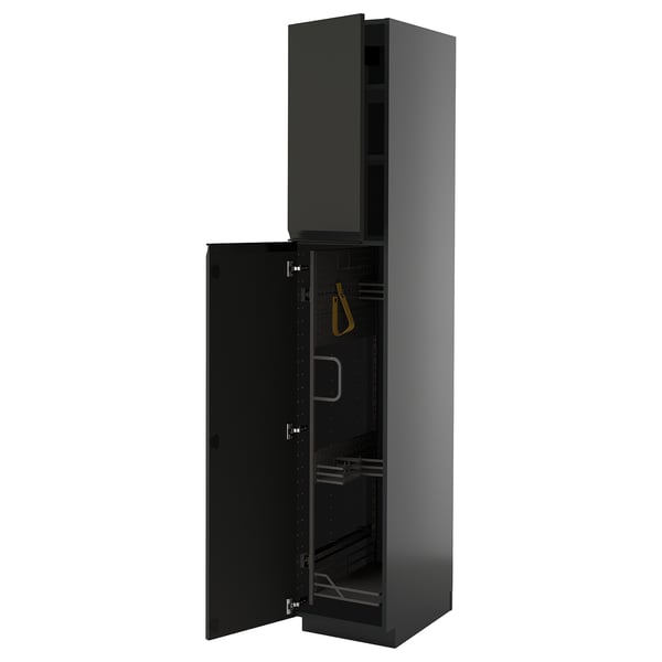 METOD high cabinet with cleaning interior, black-grey/Upplöv matt anthracite, 40x60x220 cm