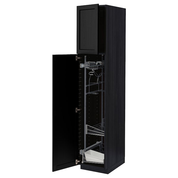 METOD - High cabinet with cleaning interior, black/Lerhyttan black stained, 40x60x200 cm