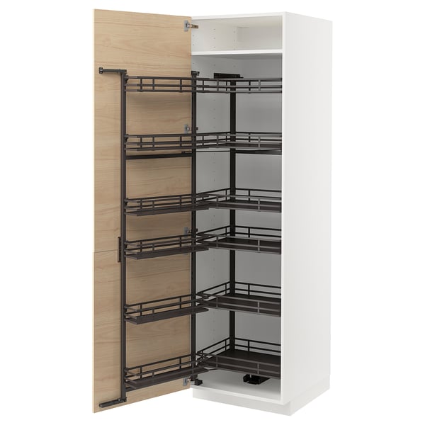 METOD high cabinet with pull-out larder, white/Askersund light ash effect, 60x60x200 cm