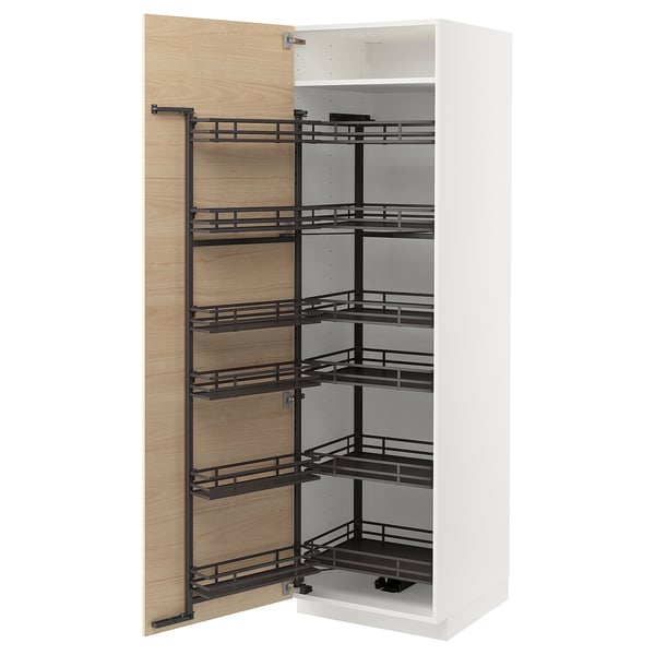 METOD high cabinet with pull-out larder, white/Askersund light ash effect, 60x60x200 cm