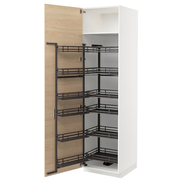 METOD - METOD High cabinet with pull-out larder, white/Askersund light ash effect, 60x60x220 cm