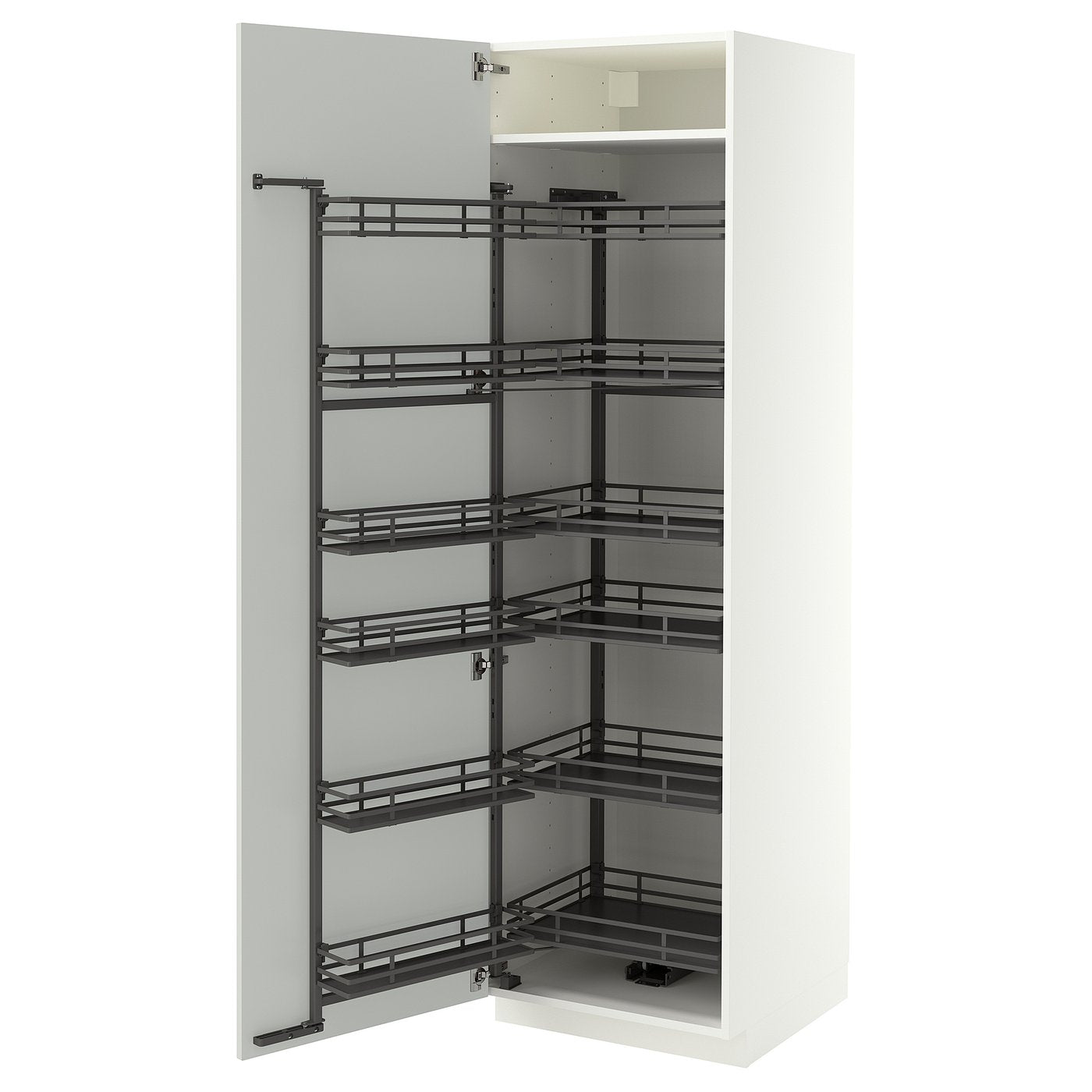 METOD high cabinet with pull-out larder, white/Aspudden light grey, 60x60x200 cm