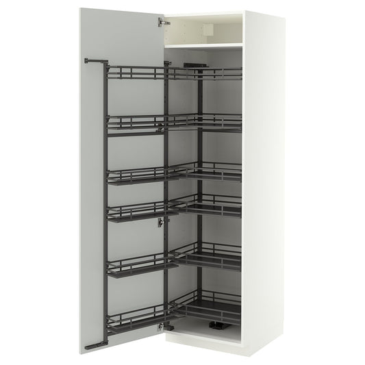 METOD high cabinet with pull-out larder, white/Aspudden light grey, 60x60x200 cm