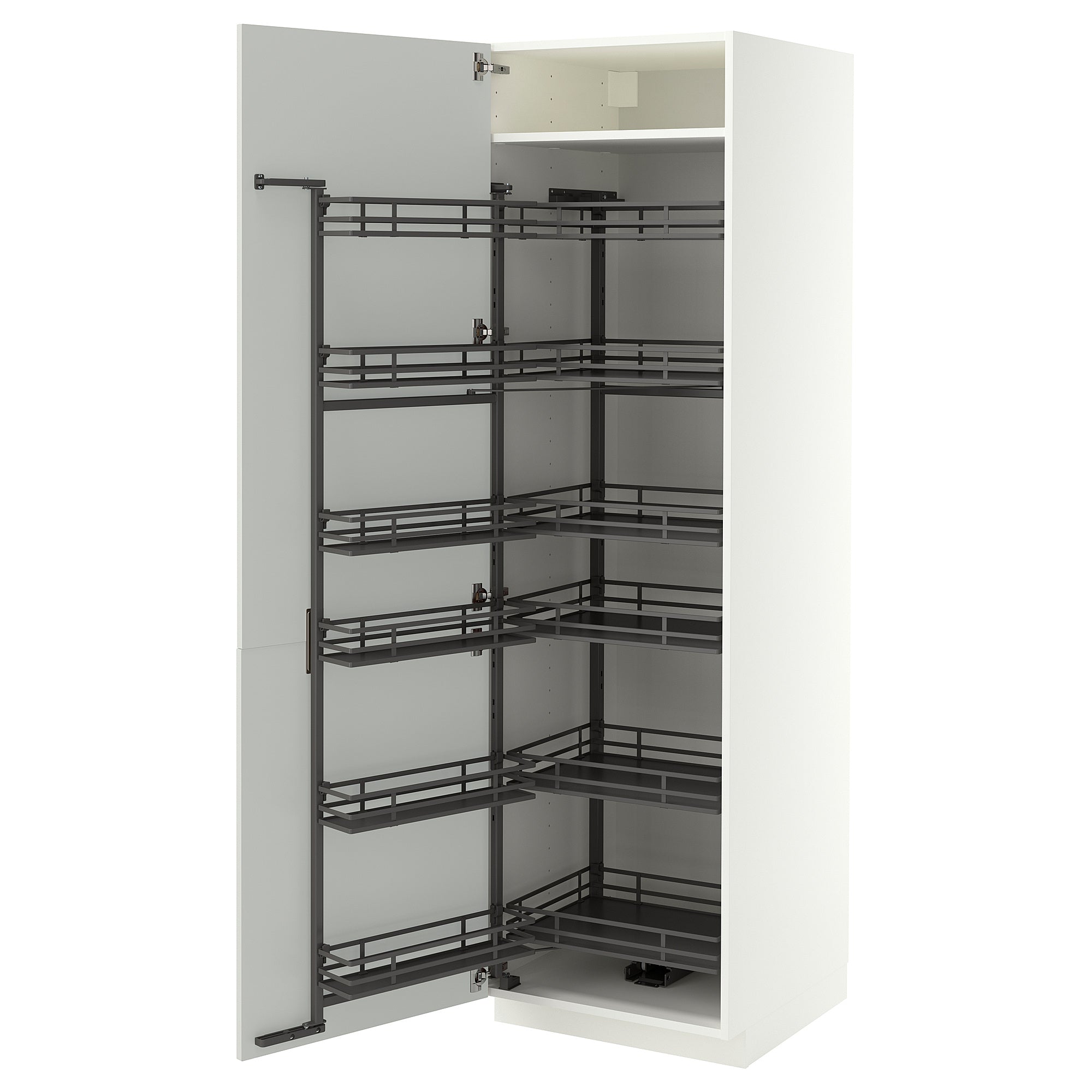 METOD high cabinet with pull-out larder, white/Aspudden light grey, 60x60x200 cm