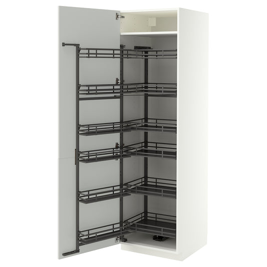 METOD high cabinet with pull-out larder, white/Aspudden light grey, 60x60x200 cm