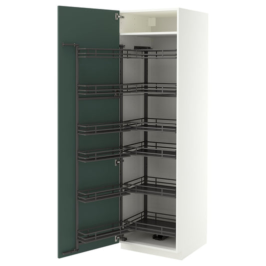 METOD high cabinet with pull-out larder, white/Aspudden dark grey-green, 60x60x200 cm