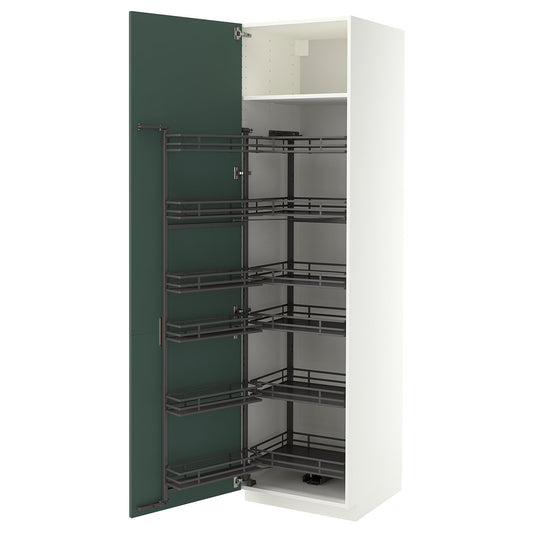 METOD high cabinet with pull-out larder, white/Aspudden dark grey-green, 60x60x220 cm