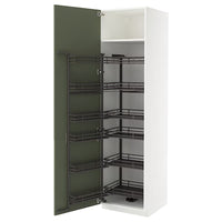 METOD high cabinet with pull-out larder, white/Axstad grey-green, 60x60x220 cm