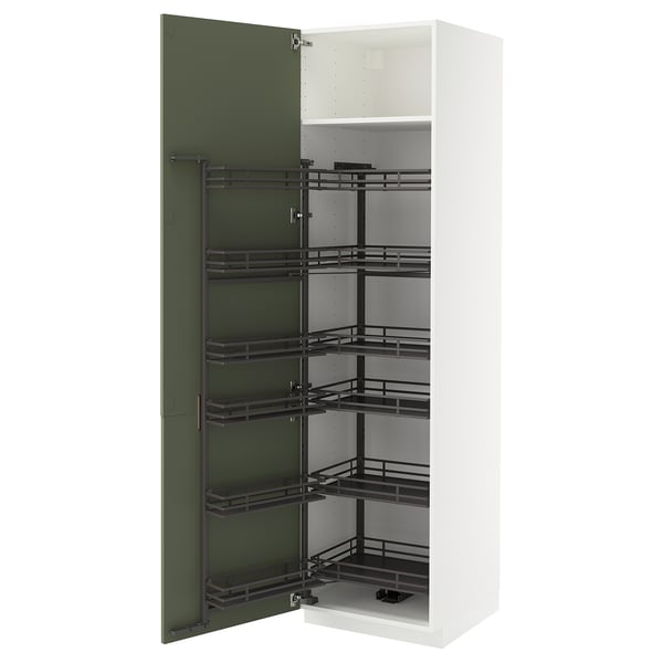 METOD high cabinet with pull-out larder, white/Axstad grey-green, 60x60x220 cm