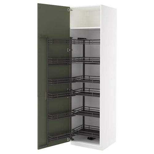 METOD - METOD High cabinet with pull-out larder, white/Axstad grey-green, 60x60x220 cm