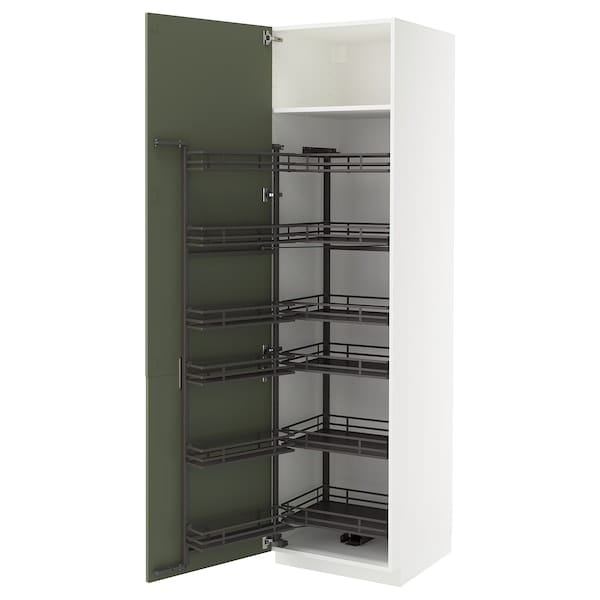 METOD - METOD High cabinet with pull-out larder, white/Axstad grey-green, 60x60x220 cm