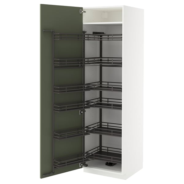 METOD high cabinet with pull-out larder, white/Axstad grey-green, 60x60x200 cm